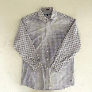 Tommy Hilfiger Ithaca LS Button Down Check Print Dress Shirt Blue Wht Tan Sz 15